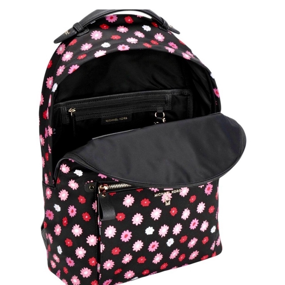 Michael Kors Black Backpack with Pink & Red Floral Dot Print - Picture 7 of 10